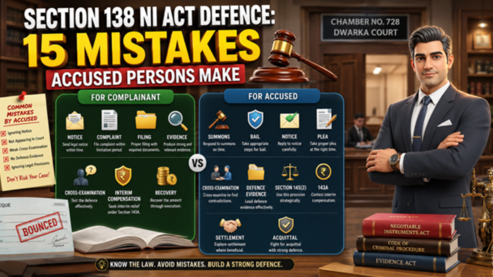 Section 138 NI Act Defence and cheque bounce lawyer in Dwarka Court