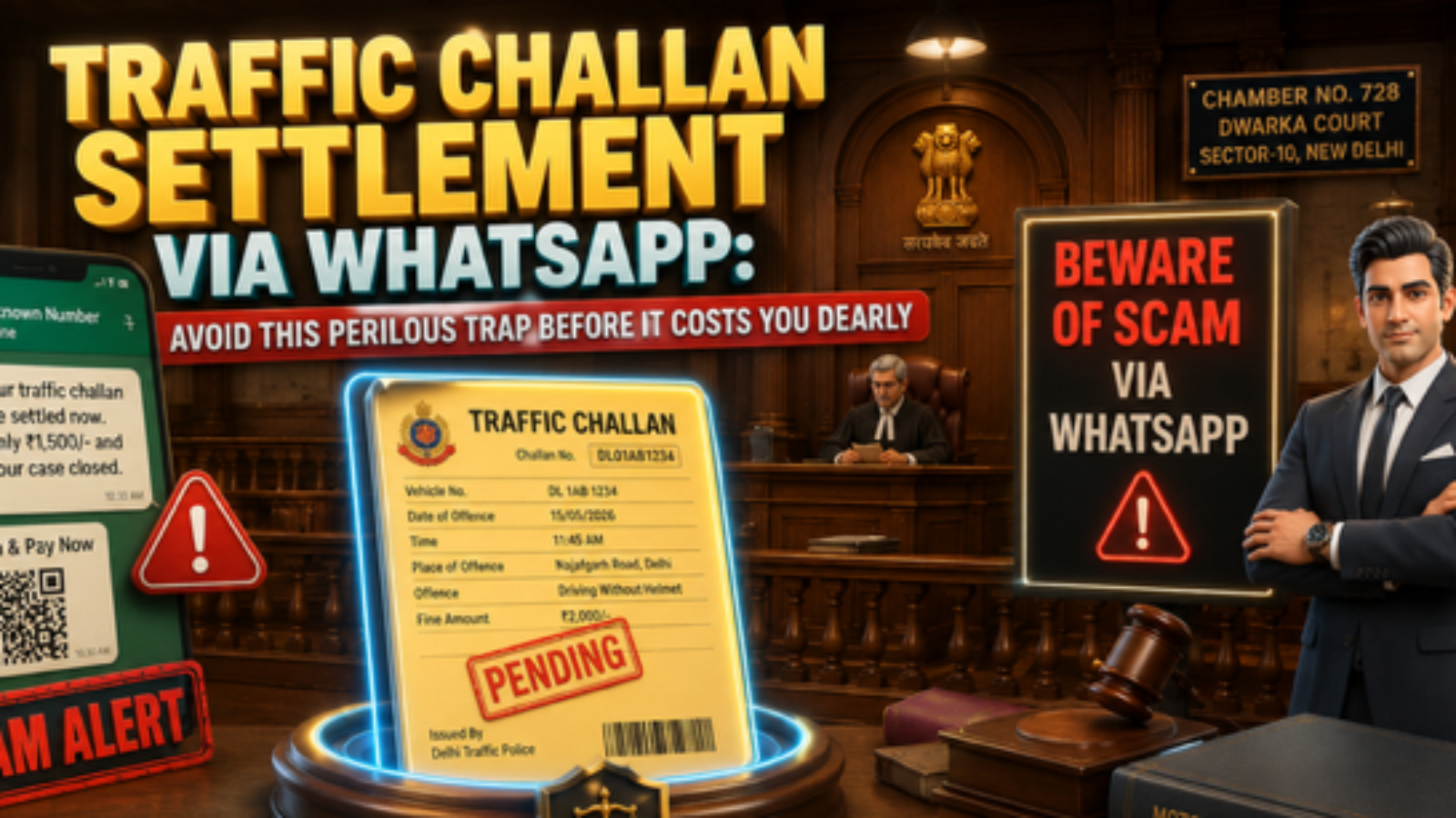 Traffic Challan Settlement via WhatsApp scam warning in Delhi