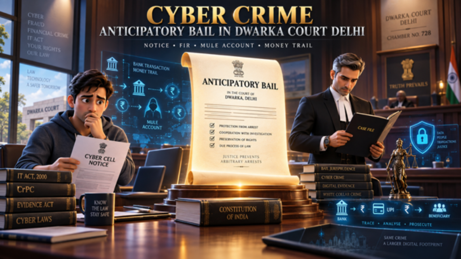 Cyber Crime Anticipatory Bail in Dwarka Court Delhi for cyber fraud FIR, mule account, money trail and Cyber Cell notice cases