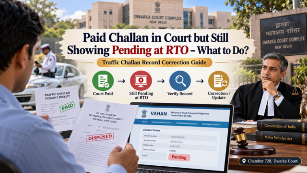 Paid Challan in Court but Still Showing Pending at RTO Dwarka Delhi