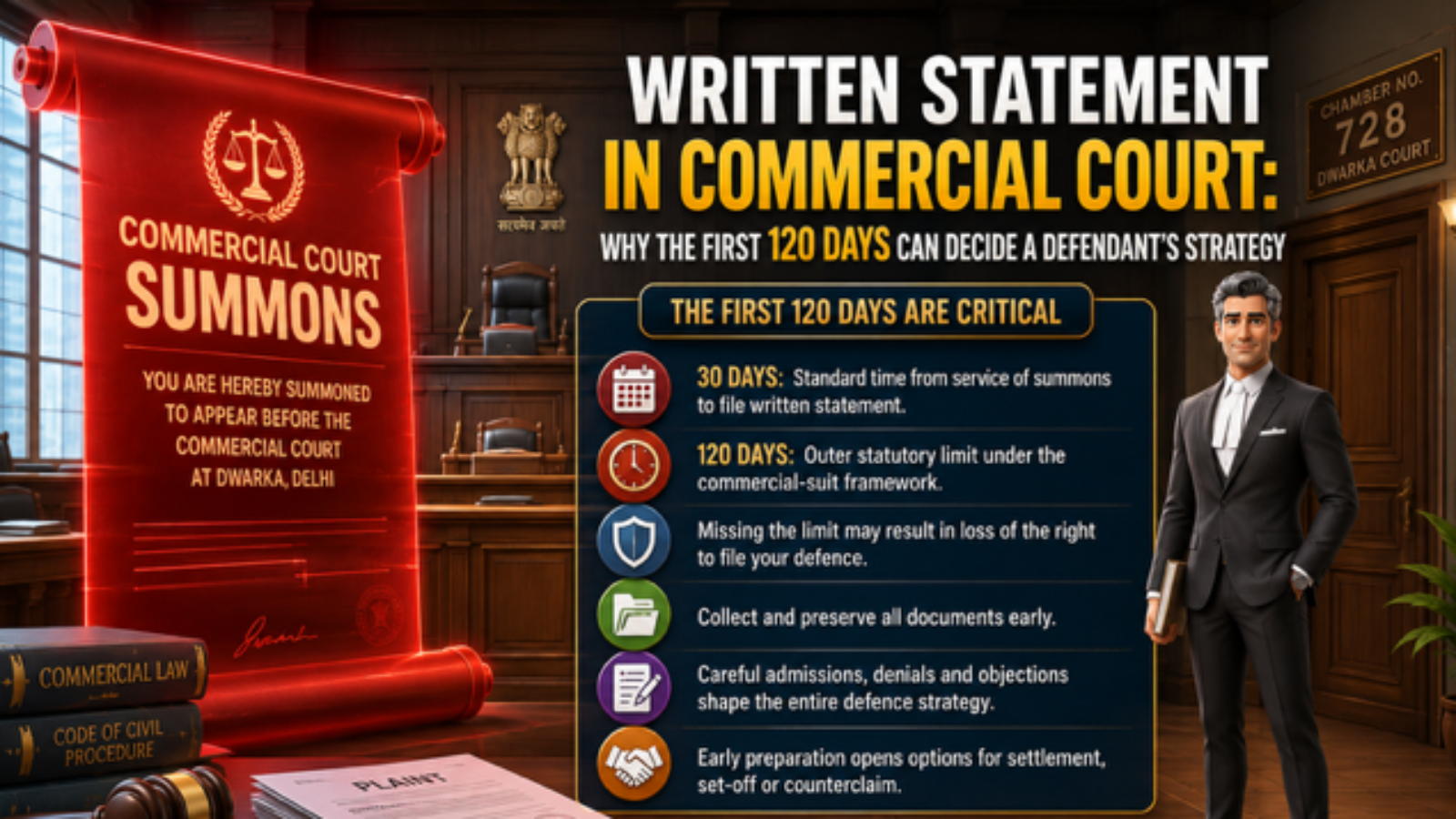 Written Statement in Commercial Court – 30-day and 120-day timeline for defendants in Dwarka Court